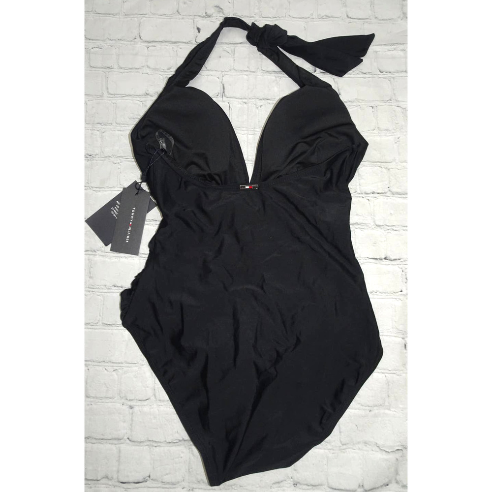 Tommy Hilfiger Plunging Halter Tummy-Control One-Piece Swimsuit, Size 6